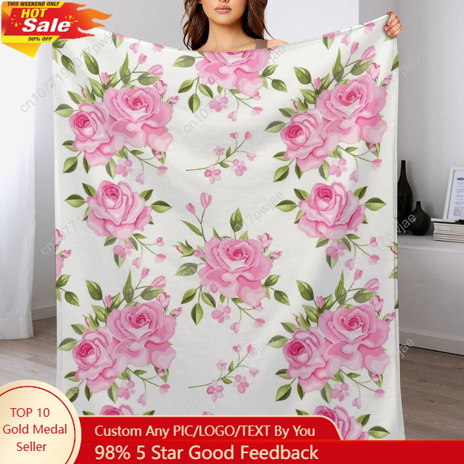 Home Textiles Blanket - Одеяло с розовым цветком, цветочный декор,