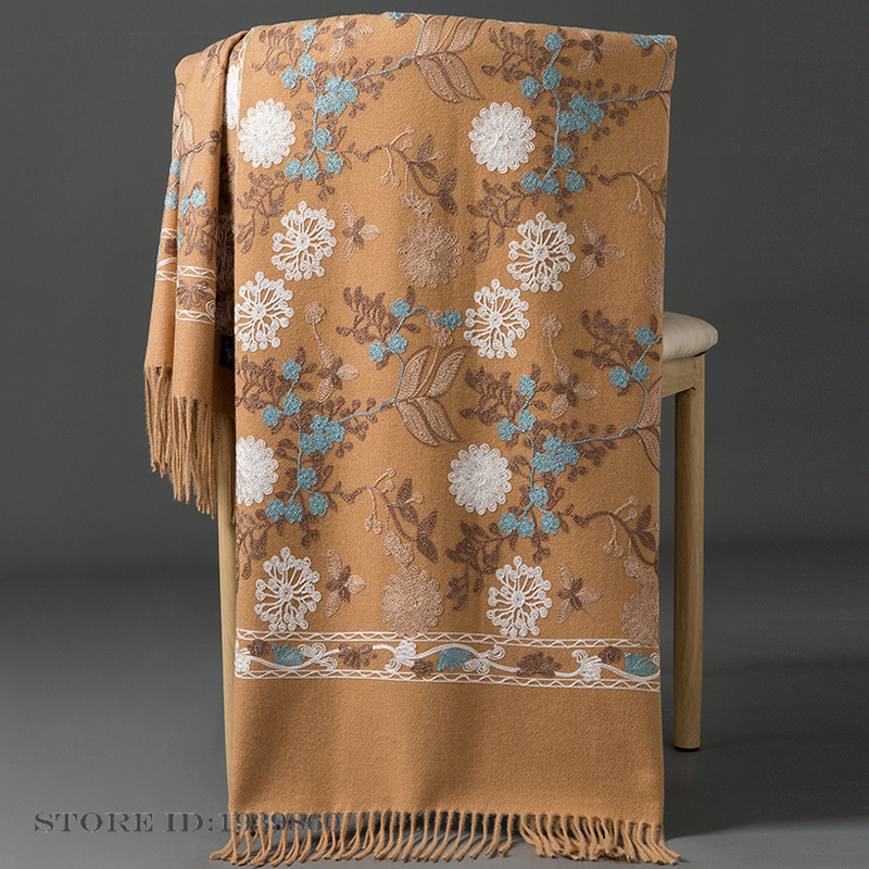 Home Textiles Blanket - Женский кашемировый пашминовый шарф-накидка с вышивкой,