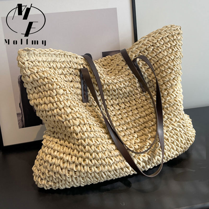 Home Textiles Store - Соломенные тканые сумки-тоут, повседневные большие роскошные
